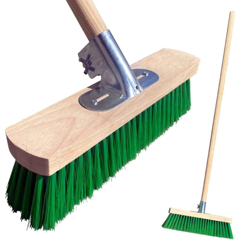 14" Outdoor Broom with Handle Stiff Sweeping Brush Garden Heavy Duty