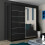 MN Furniture Munich High Gloss Sliding Mirrored Wardrobes Black 180cm 1