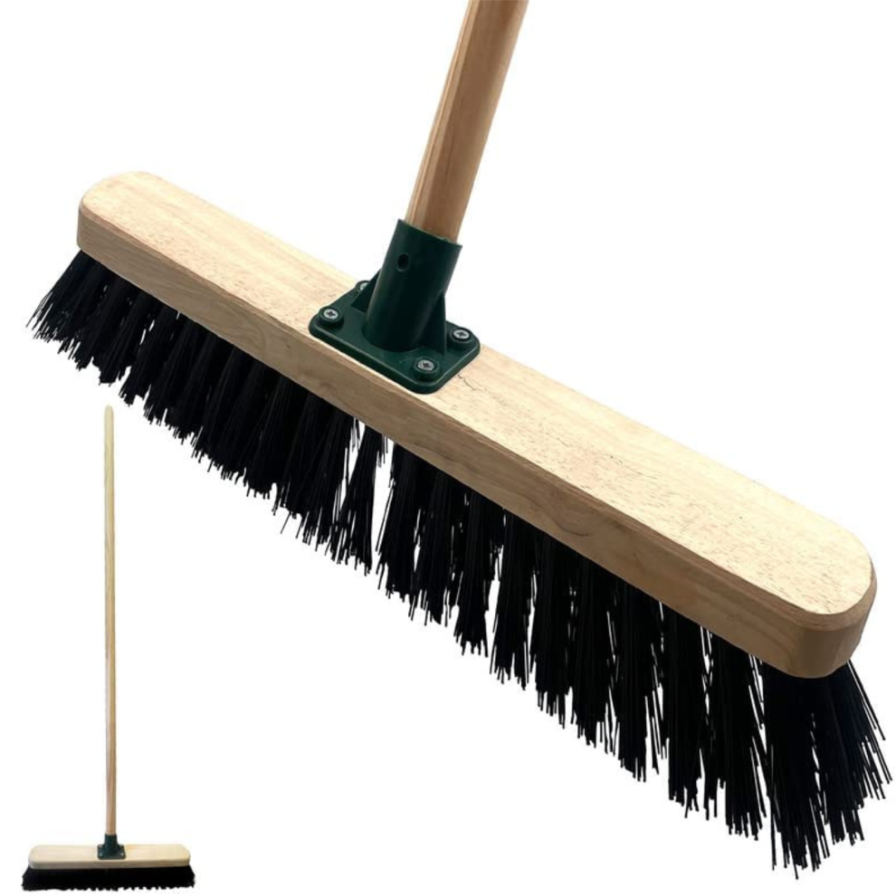 18" Outdoor Broom Handle Heavy Duty Large Garden Brush Stiff Sweeper