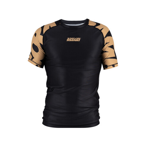 (X-Large) SCRAMBLE BAKA SHORT SLEEVE RASH GUARD - GOLD