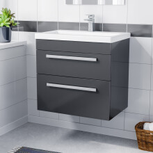 Nes Home 600mm Anthracite Wall Hung 2 Drawer Vanity Cabinet & Basin