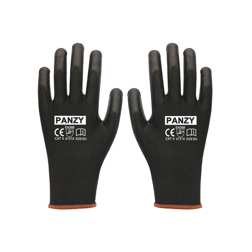 (12 Pairs , Small (7)) 12 Pairs PU Coated Black Nylon Safety Work Gloves