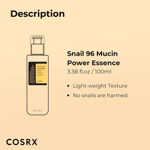 Cosrx COSRX Advanced Snail 96 Mucin Power Essence 100ml Skin Repair & Hydrating Serum, Snail Secretion Filtrate 96% & Hyaluronic acid Korean Skincare 1