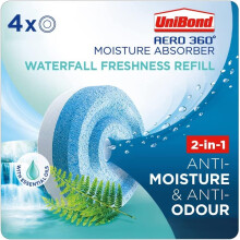 Unibond AERO 360° Moisture Absorber Waterfall Freshnes Refill Tab Aromatherapy Ultra Absorbent Dehumidifier Condensation Pack 4x450g 2851728 White