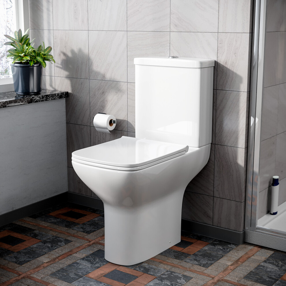 Nes Home Rimless Close Coupled Wc Toilet Cistern, Soft Close Seat