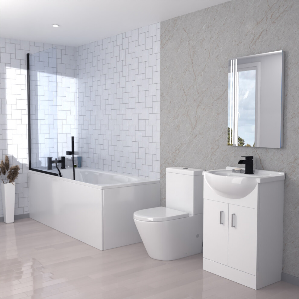 Nes Home 550mm Basin Vanity Unit, Bath, Toilet and Shower Screen