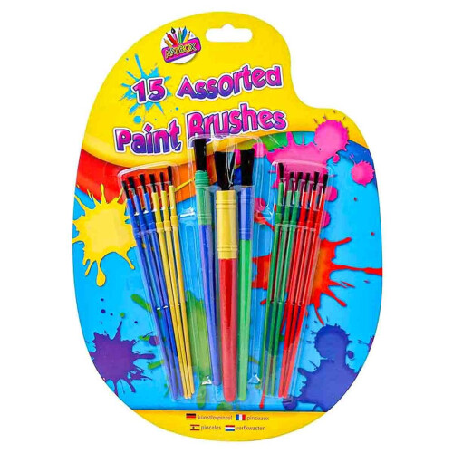 15 Assorted Plastic Handle Paint Brushes