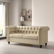 (BEIGE) 2 seater Chesterfield Style Button Sofa Victoria