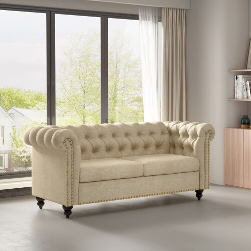 MCC (BEIGE) 2 seater Chesterfield Style Button Sofa Victoria 2