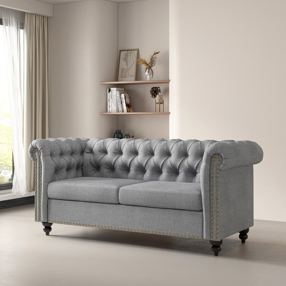 (GREY) 2 Seater Chesterfield Style Button Sofa Victoria