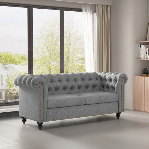 MCC (GREY) 2 seater Chesterfield Style Button Sofa Victoria 2
