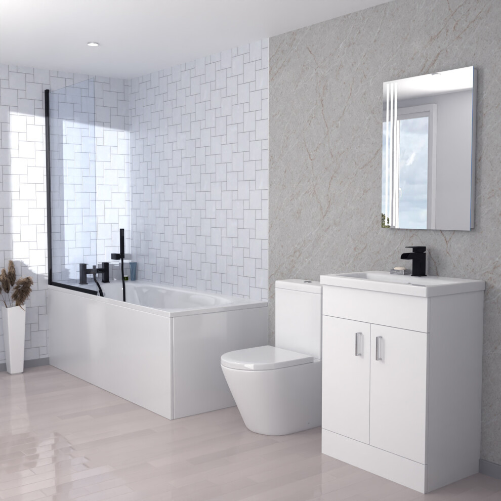 Nes Home Suite 600mm Basin Vanity Unit, Bath, Toilet and Shower Screen