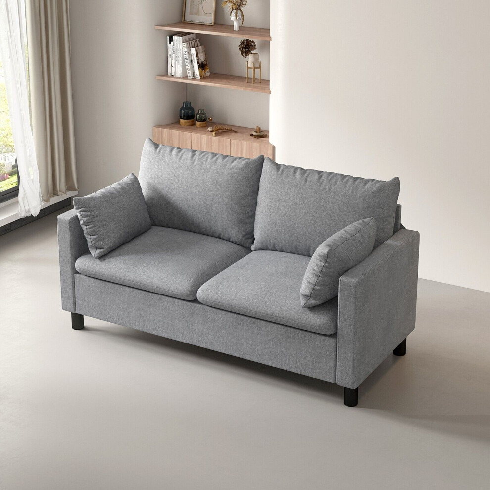 (GREY) 2 Seater Linen Fabric Loveseat Sofa Laura