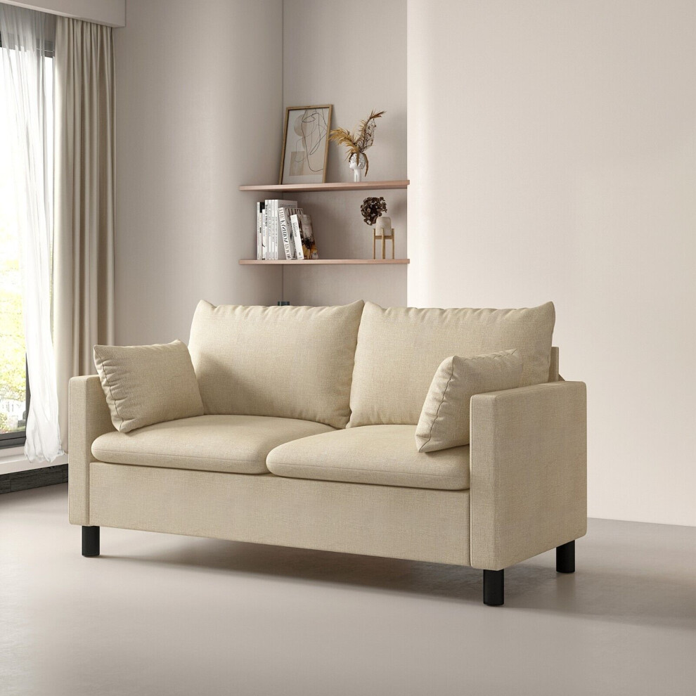 (BEIGE) 2 Seater Linen Fabric Loveseat Sofa Laura