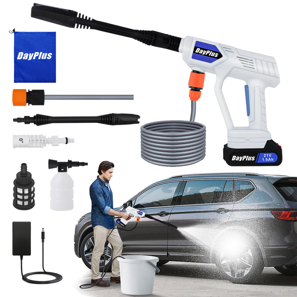 (1x Battery) Cordless Jet Wash Power Washer 21V Electric Cordless Pressure Washer Pressure Cleaner Washer Ideal for Washing Cars Cleaning Fences Garden Floors