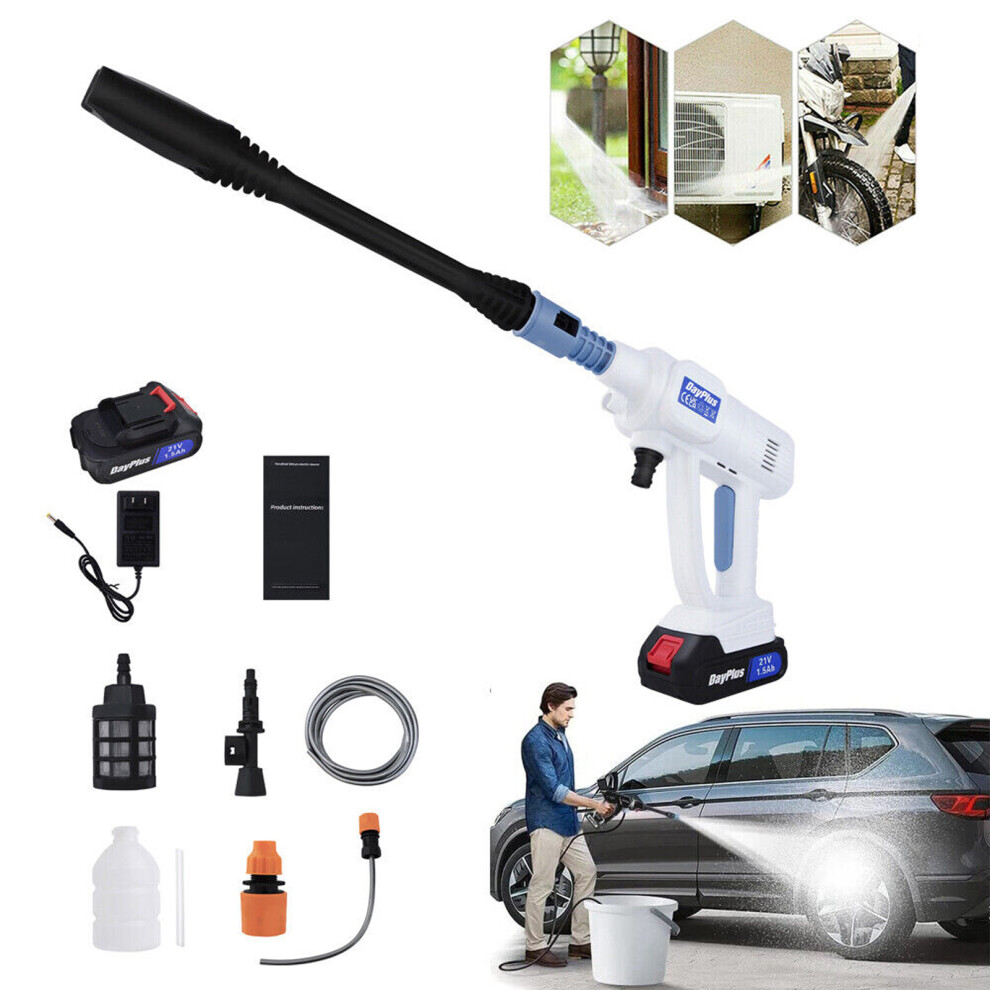 (2 Batteries) Portable Pressure Washer Pressure Cleaner Jet Car Washer Gun Lightweight with 1500mAh Battery Nozzle Foam Generator