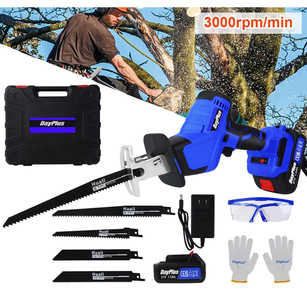 (1 Battery) Cordless Brushless Reciprocating Saw 21V Electric Saw with 4 Saw Blades Various Speed for Cutting Metal Wood PVC Pipe