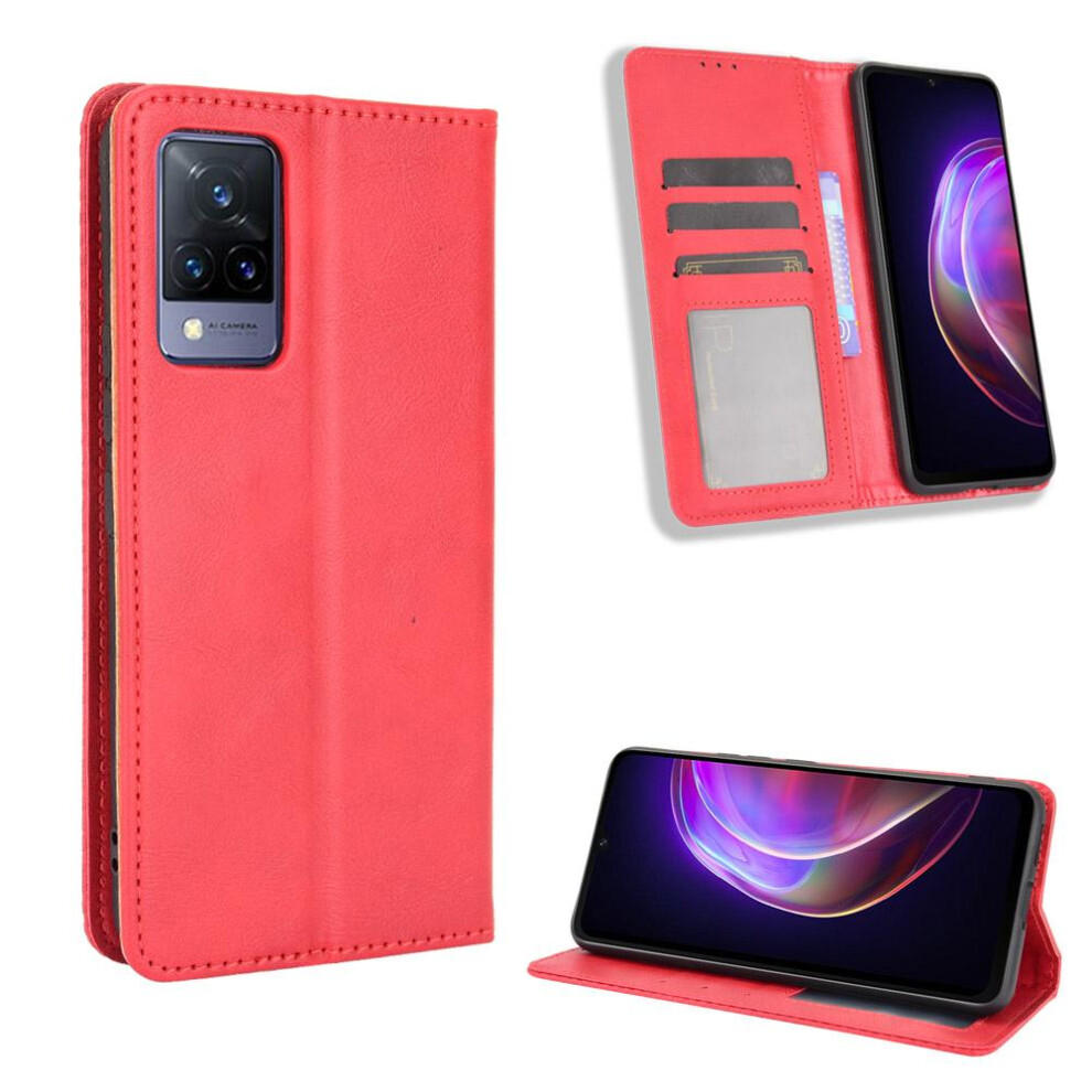(Red) Case For Vivo V21 4G/5G Magnetic Closure Pu Leather Wallet Red 764499969308
