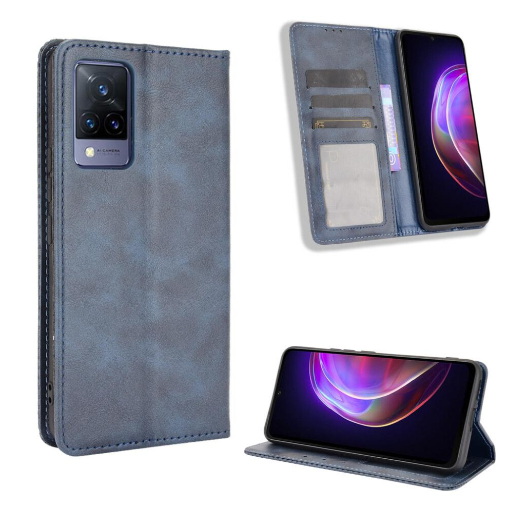(Blue) Case For Vivo V21 4G/5G Magnetic Closure Pu Leather Wallet Blue 764499969315