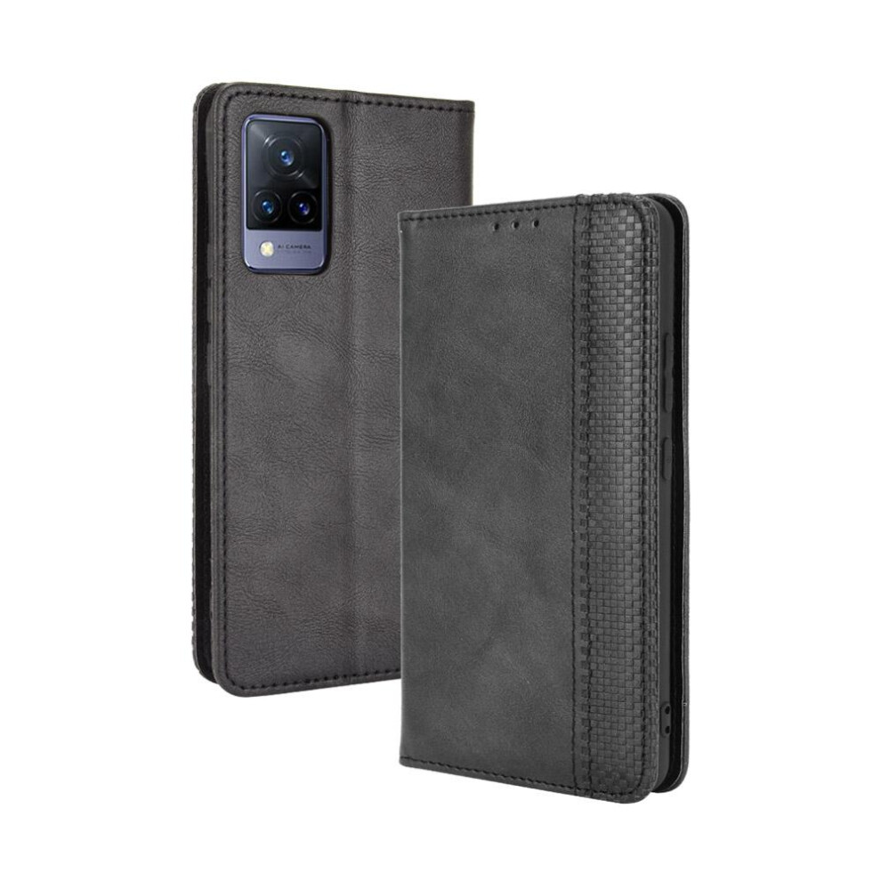 (Black) Case For Vivo V21 4G/5G Magnetic Closure Pu Leather Wallet Black 764499969292