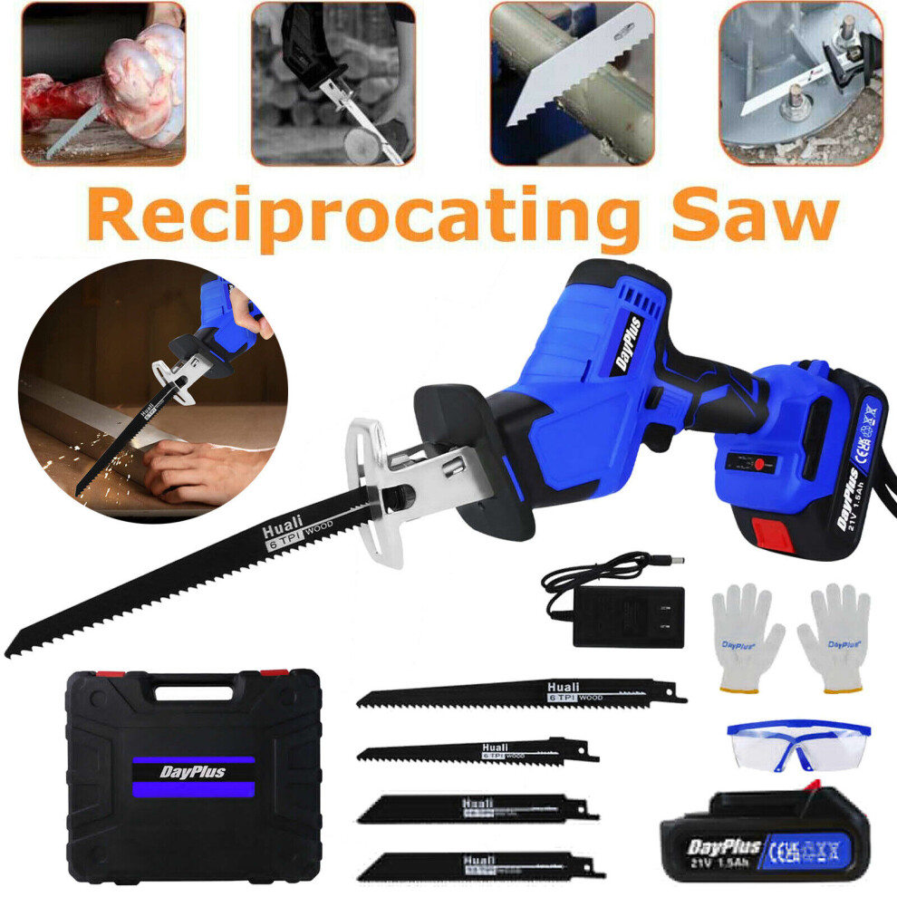 (2 Batteries) Brushless Reciprocating Saw Cordless Sabre Saw Quick Blade Change Variable Speed 4 Saw Blades Ideal for Metal Wood PVC Pipe Tree Pruning