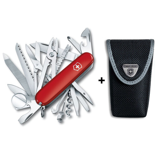 Victorinox (red/black (nylon)) Victorinox SWISS CHAMP Swiss army knife bundle pack - with free Victorinox pouch