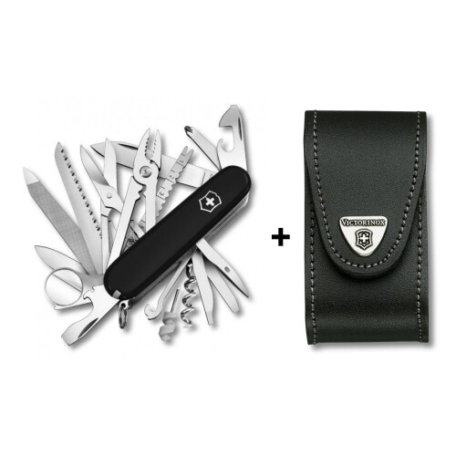 Victorinox (black/black) Victorinox SWISS CHAMP Swiss army knife bundle pack - with free Victorinox pouch