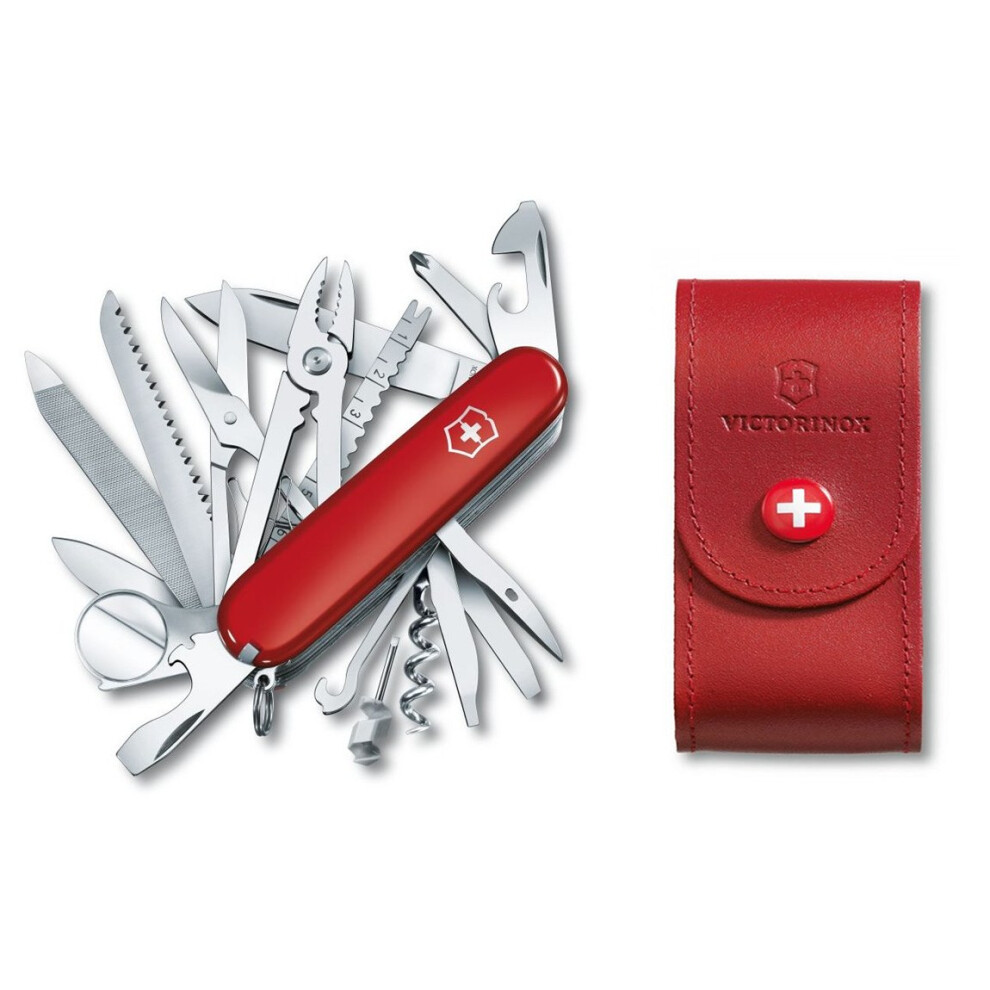 (red/red) Victorinox SWISS CHAMP Swiss army knife bundle pack - with free Victorinox pouch