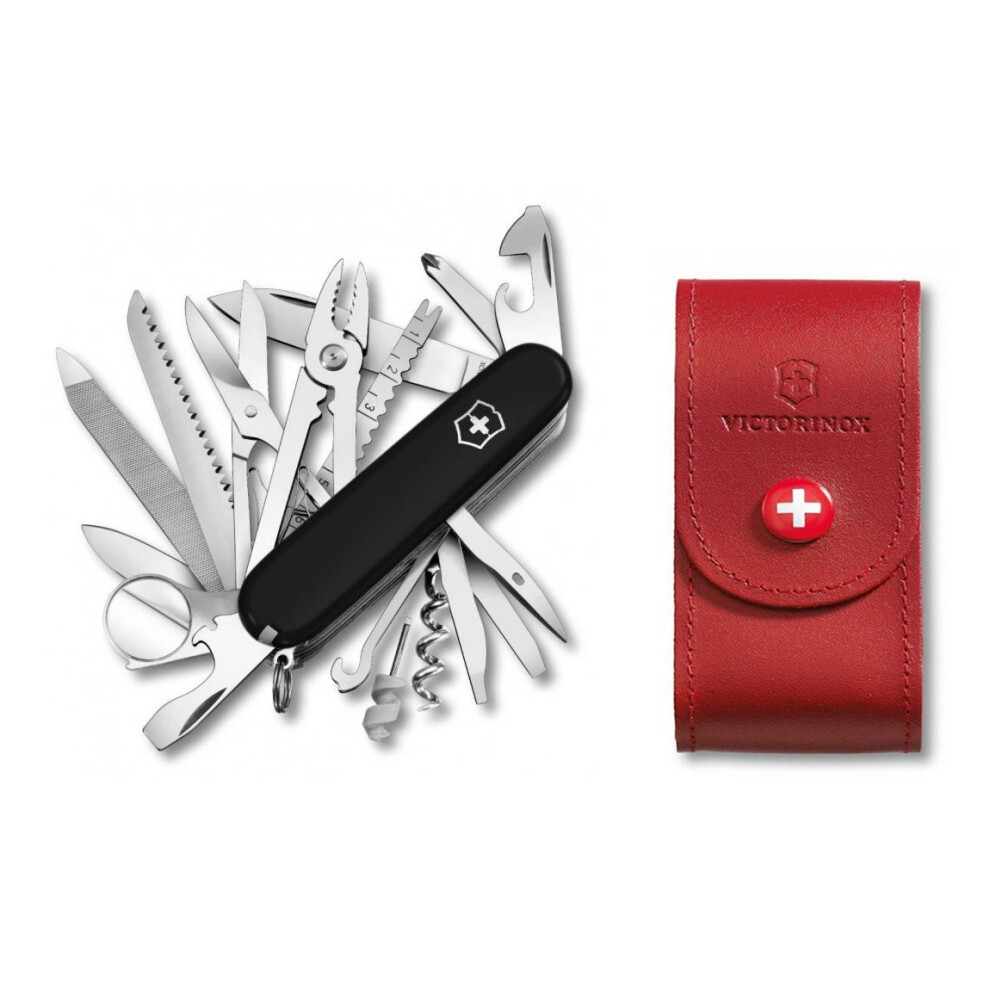 (black/red) Victorinox SWISS CHAMP Swiss army knife bundle pack - with free Victorinox pouch