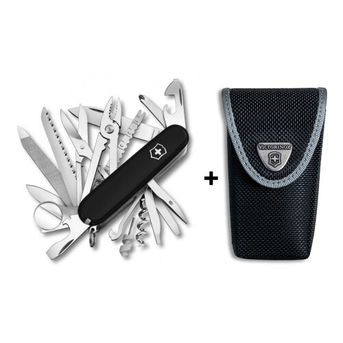 Victorinox (black/black (nylon)) Victorinox SWISS CHAMP Swiss army knife bundle pack - with free Victorinox pouch