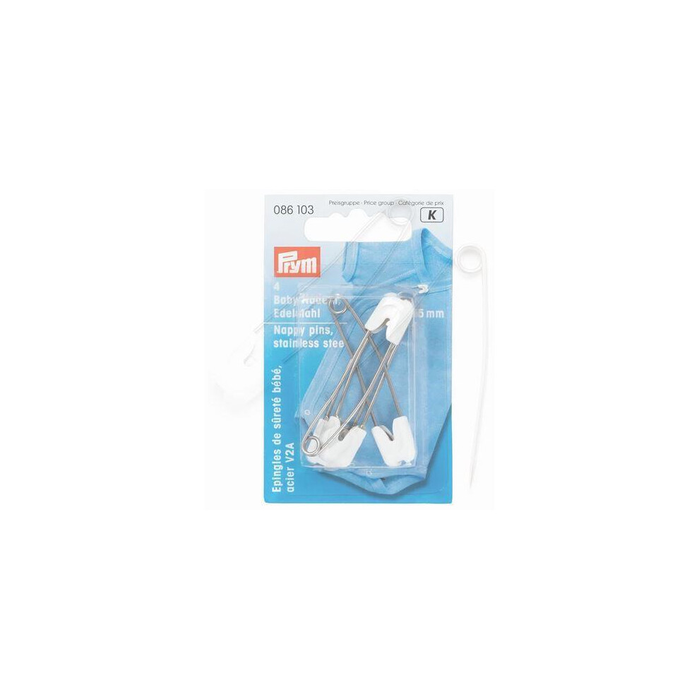 Prym 5mm Nappy Pins Stainless Steel and White 4 Pins Per Pack