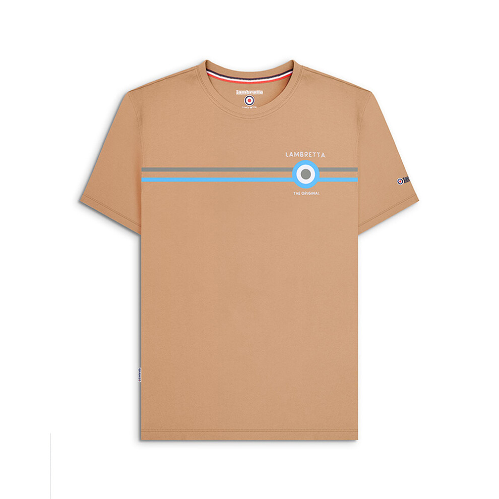 Lambretta (2Xl, Sand) Mens Classic Stripe Short Sleeve Crew Neck Cotton T-Shirt Top Tee