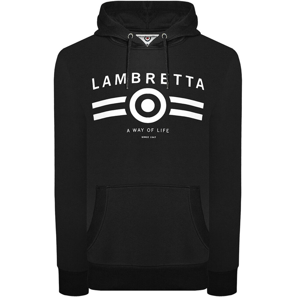 (S, Black) Lambretta Mens Logo Pullover Hoody Sweater Sweatshirt Hoodie Top