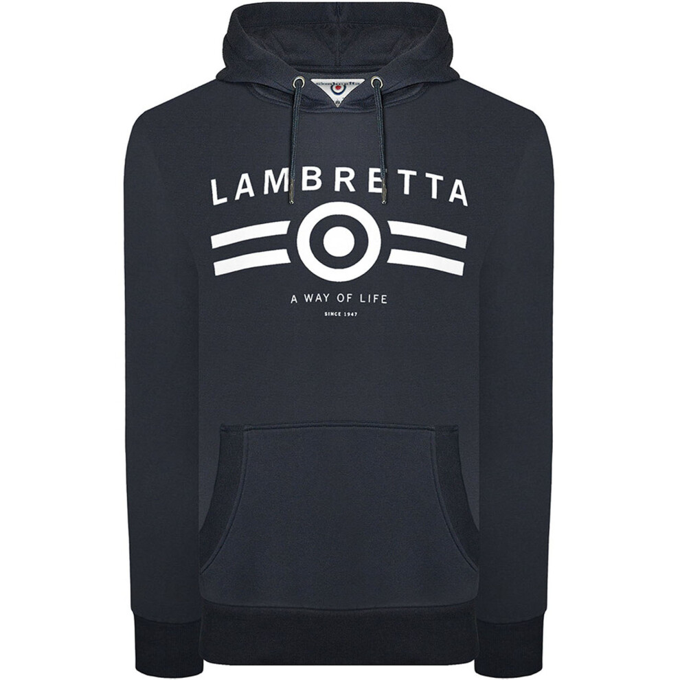 (S, Navy) Lambretta Mens Logo Pullover Hoody Sweater Sweatshirt Hoodie Top