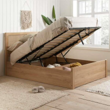 Double Rattan Ottoman Bed Frame Birlea Croxley Oak 4FT6 135cm Storage Bedstead