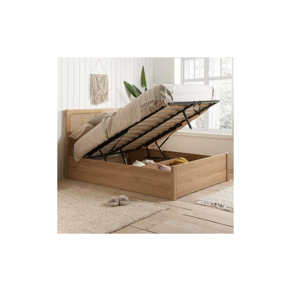 Double Rattan Ottoman Bed Frame Birlea Croxley Oak 4FT6 135cm Storage Bedstead