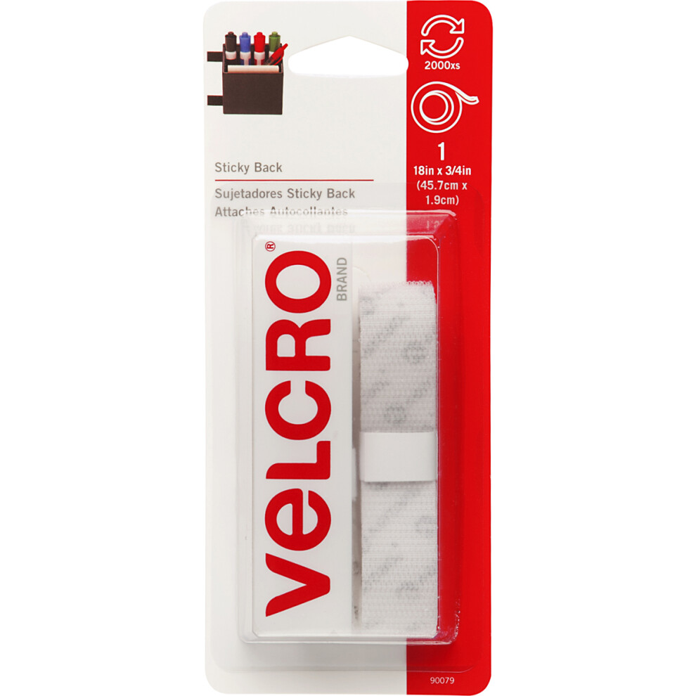 VELCRO(R) Brand Sticky Back Tape .75"X18"-White 90079