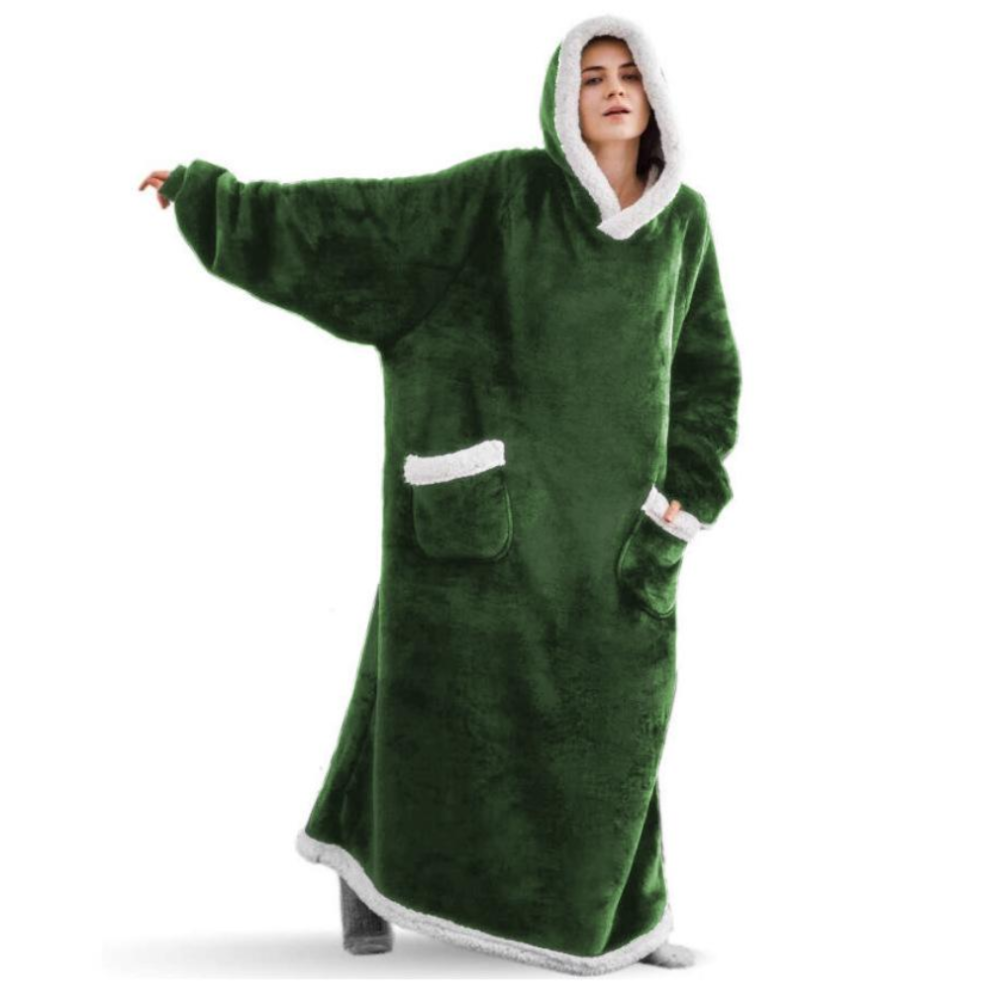 (Dark green, Extra length 150cm) Winter Oversized Wearable Blanket Fleece Hoodies