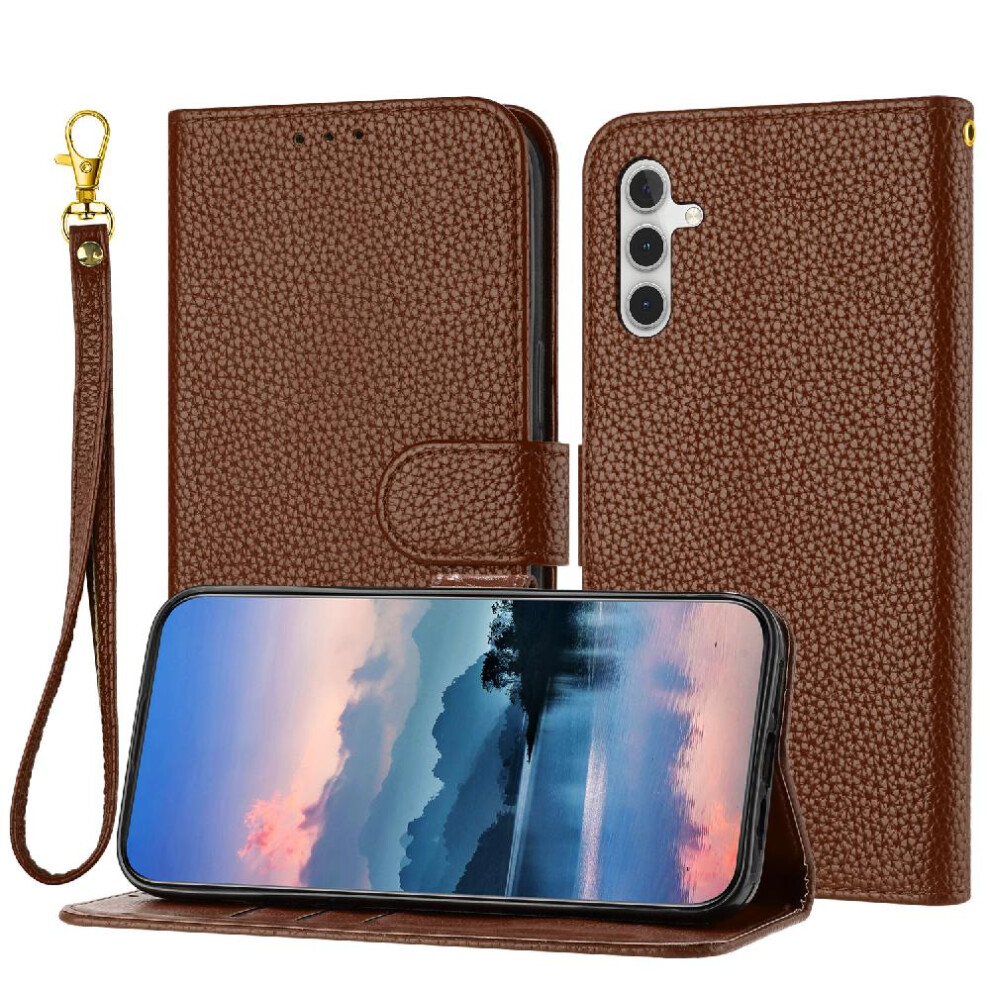(Brown) Phone Case For Samsung Galaxy S23 Fe Litchi Pattern Card Slots Holder Wallet Pu Lether Flip Folio Brown 764499969902
