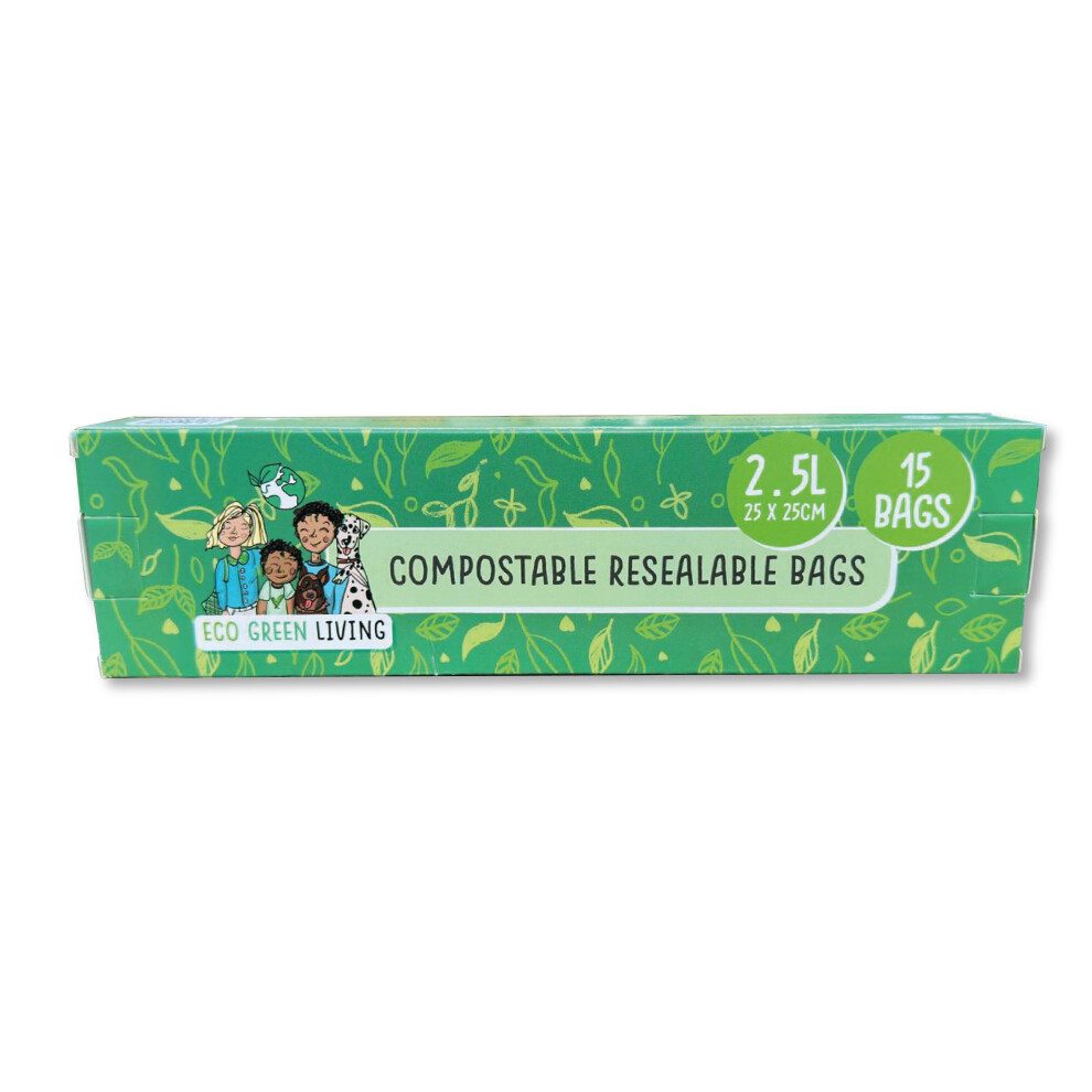 Compostable Resealable Zip lock Bags Large  | 2.5 Litre (15 bags)