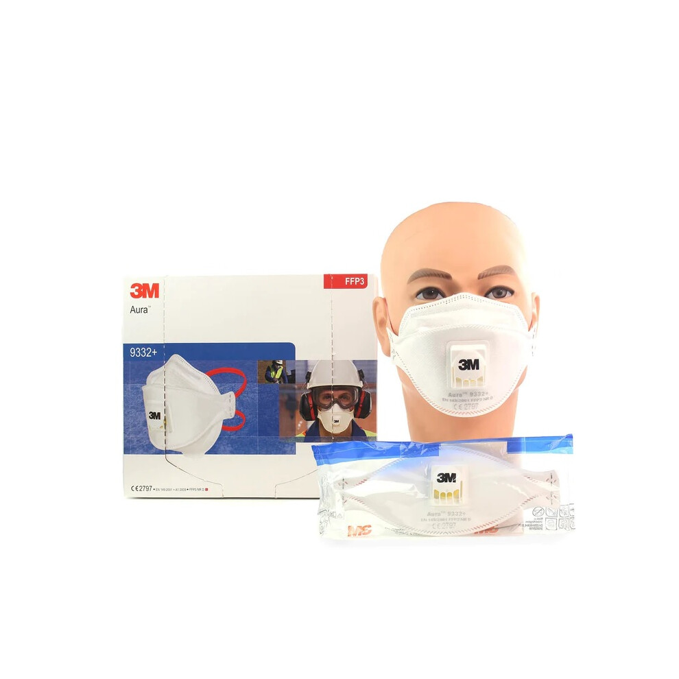 20 x 3M Aura Particulate Respirator Masks, FFP3, Valved, 9332+