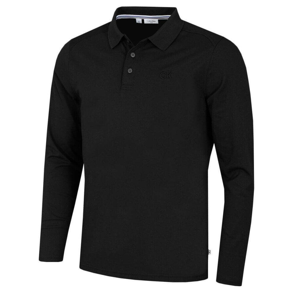 (M, Black) Calvin Klein Mens Long Sleeve Stretch Campus Golf Polo Shirt