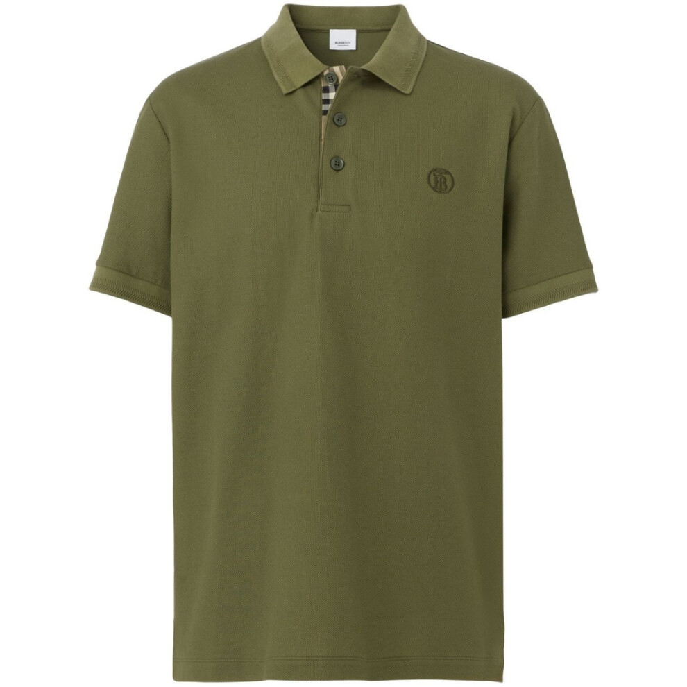 (L) Burberry Branded Circle Logo Olive Polo Shirt