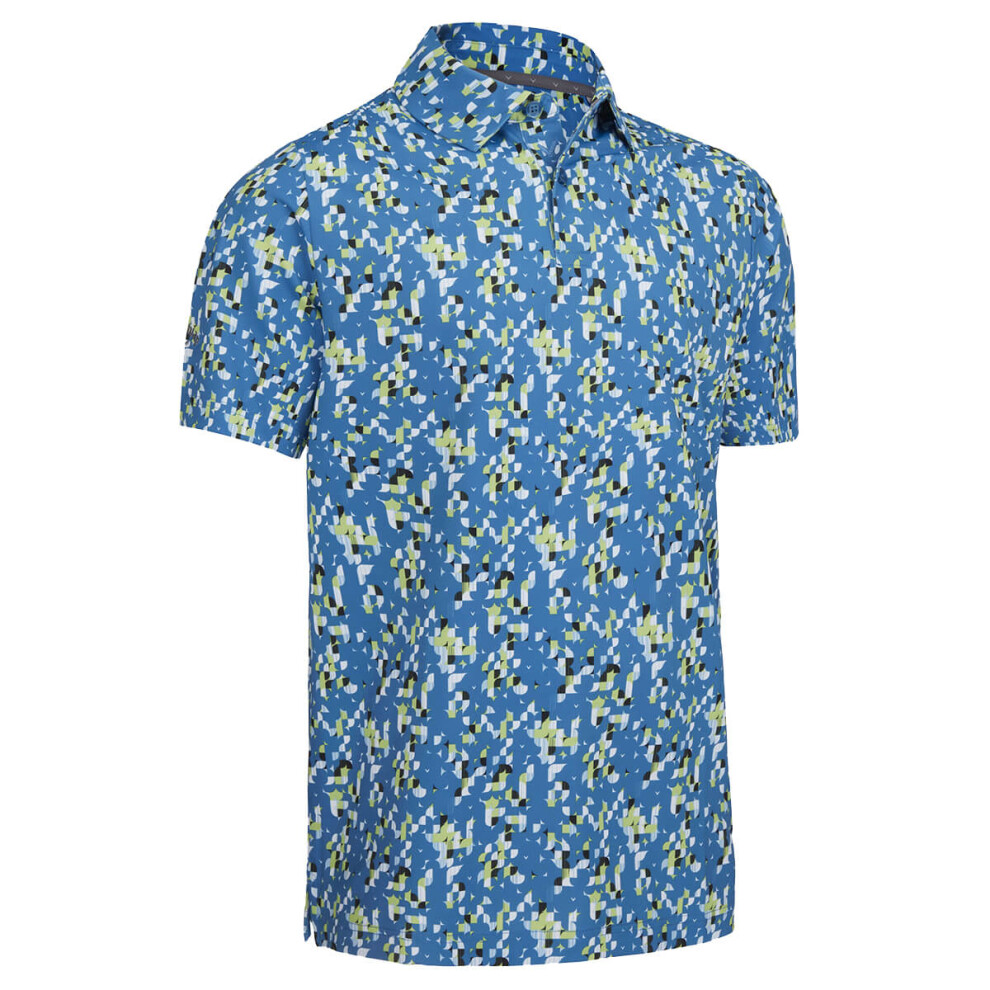 (M, Vallarta Blue) Callaway Golf Mens All Over Tropical Micro Stretch Eco Friendly Polo Shirt