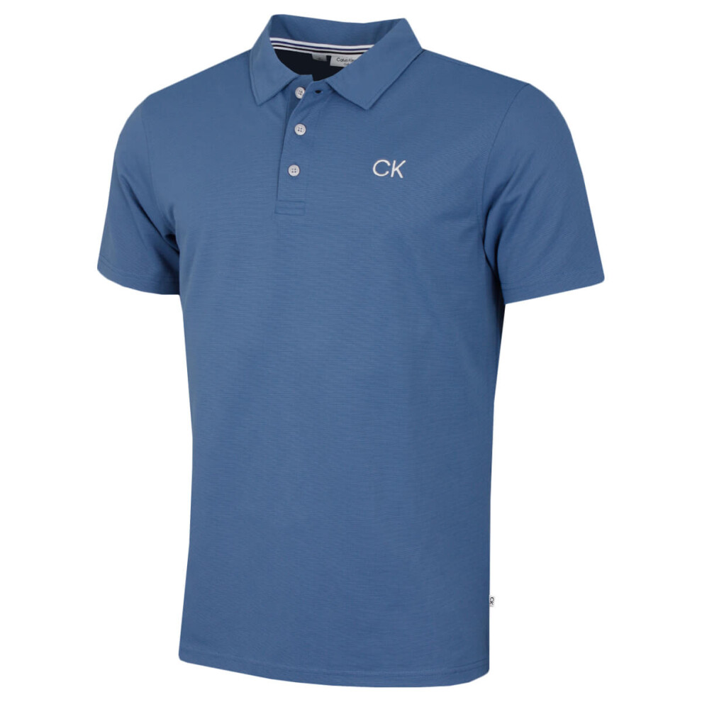 (S, Denim Blue) Calvin Klein Mens Central Eco Light Wicking Golf Polo Shirt