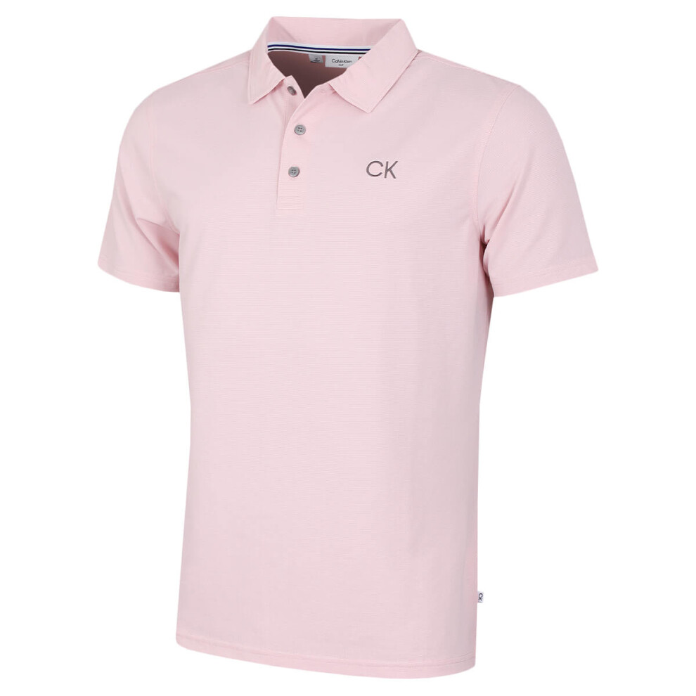 (L, Baby Pink) Calvin Klein Mens Central Eco Light Wicking Golf Polo Shirt