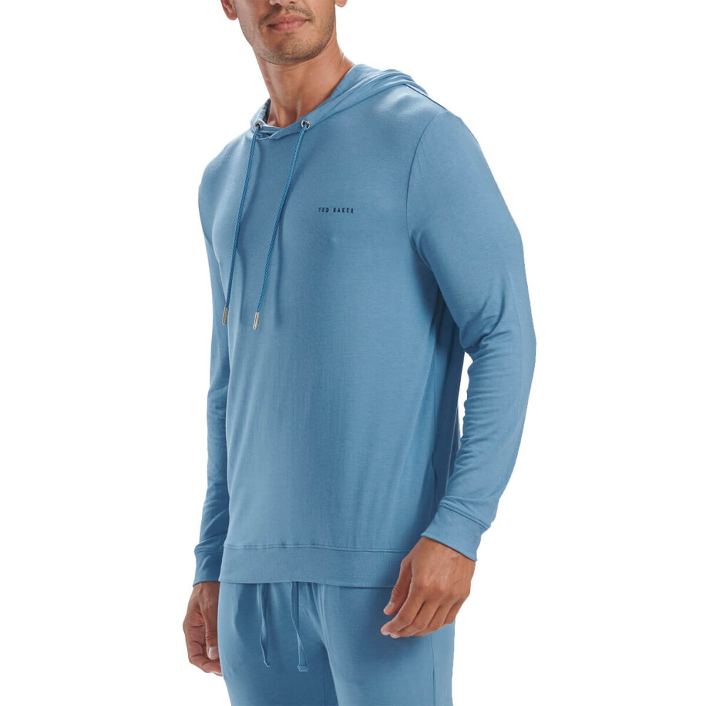 (M, Provincial Blue) Ted Baker Mens 2021 Solid Modal Drawcord Cotton Blend Jersey Pullover Hoody