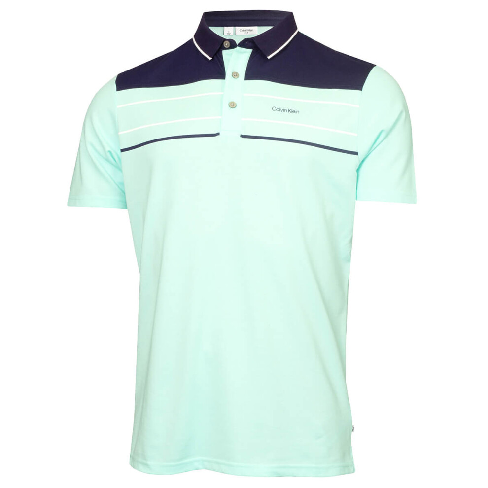 (M, Aqua) Calvin Klein Mens 2024 Eagle Moisture Wicking Lightweight Golf Polo Shirt