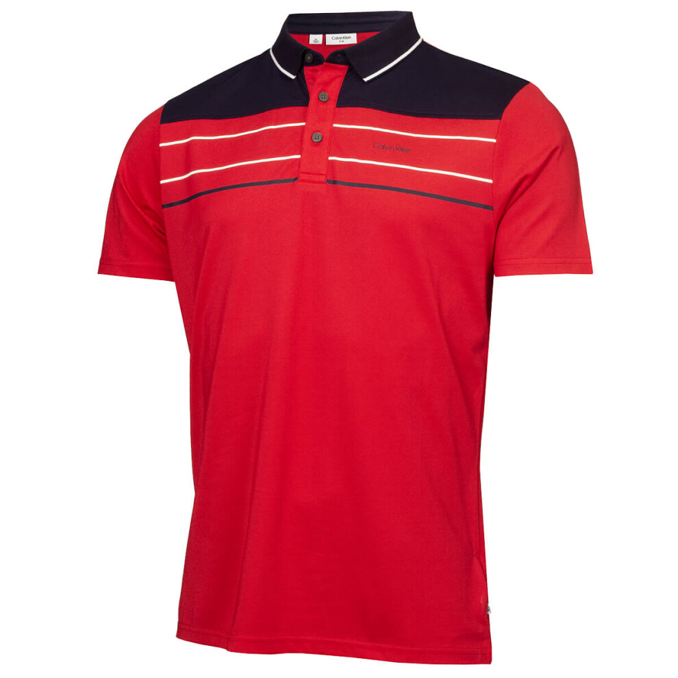 (M, Red) Calvin Klein Mens 2024 Eagle Moisture Wicking Lightweight Golf Polo Shirt