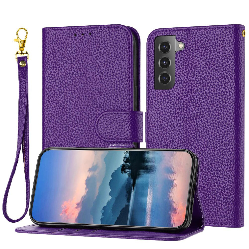 (Purple) Phone Case For Samsung Galaxy S21 Plus Litchi Pattern Wallet Flip Folio Card Slots Holder Pu Lether Purple 764499970519